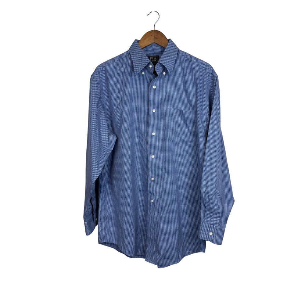 Jos. A. Bank Traveler Collection Button Down Shirt 16-33 Blue Micro Grid Office - Picture 2 of 9